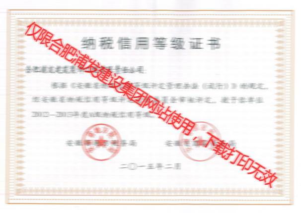 安徽省國家稅務(wù)局2012-2013納稅信用等級(jí)證書